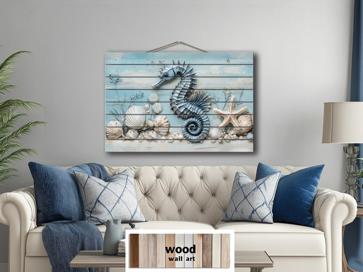 Seahorse Distressed Wood Wall Art For Coastal Decor