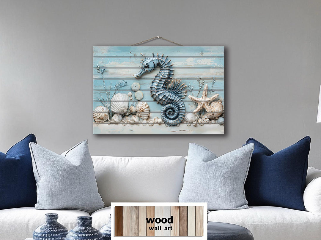 Seahorse Distressed Wood Wall Art For Coastal Decor