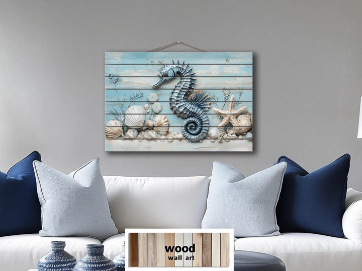 Seahorse Distressed Wood Wall Art For Coastal Decor