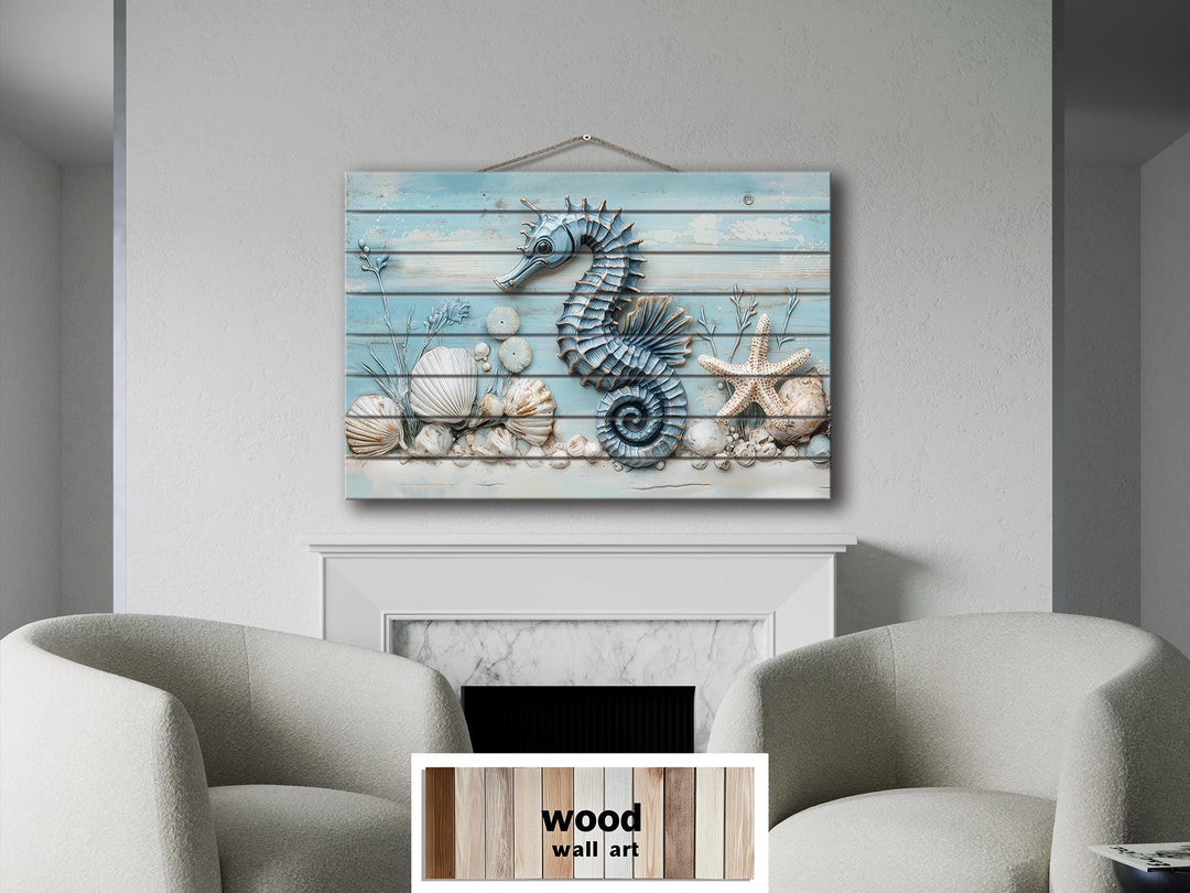 Seahorse Distressed Wood Wall Art For Coastal Decor