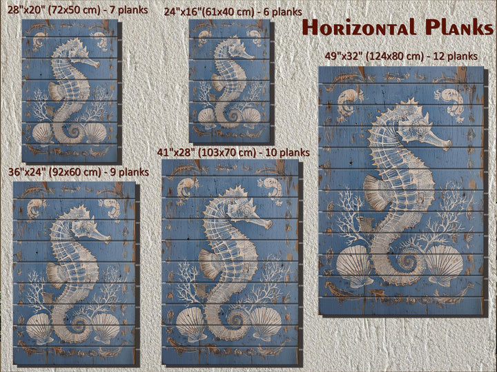 Seahorse and Seashells Vertical Distressed Coastal Wood Wall Art