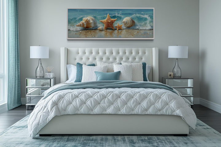 Seashell And Starfish Beach Scene Framed Canvas Wall Art