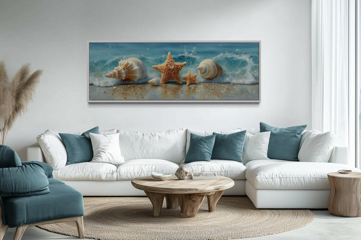 Seashell And Starfish Beach Scene Framed Canvas Wall Art