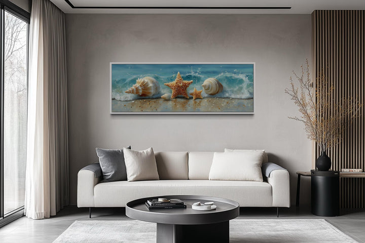 Seashell And Starfish Beach Scene Framed Canvas Wall Art