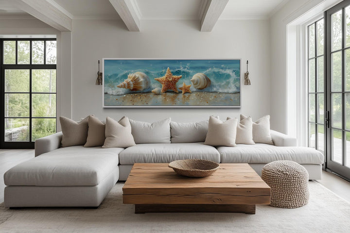 Seashell And Starfish Beach Scene Framed Canvas Wall Art