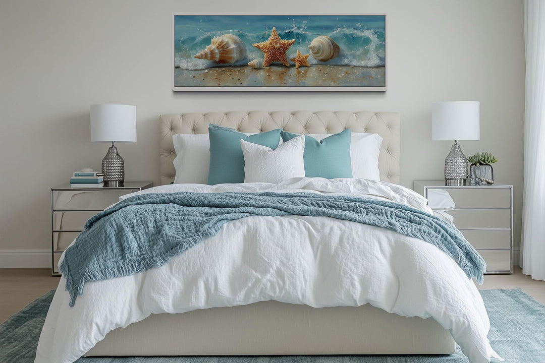 Seashell And Starfish Beach Scene Framed Canvas Wall Art