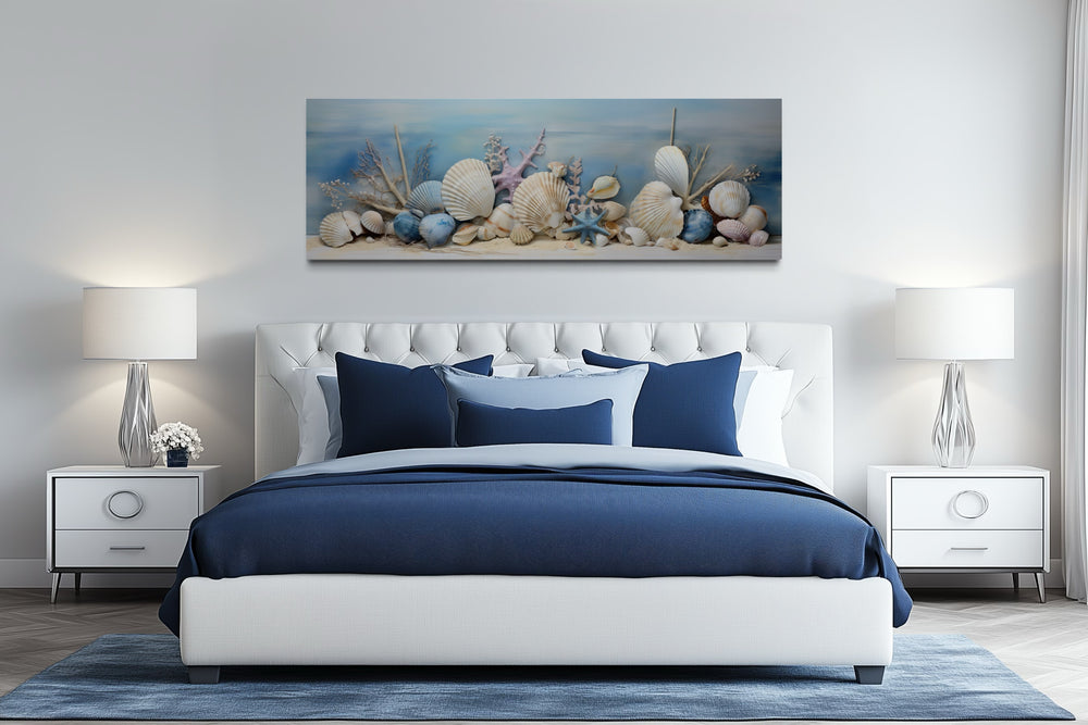 Seashells In Sand Panoramic Coastal Wall Art