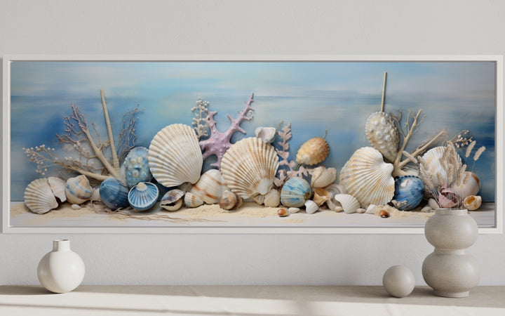 Seashells In Sand Panoramic Coastal Wall Art