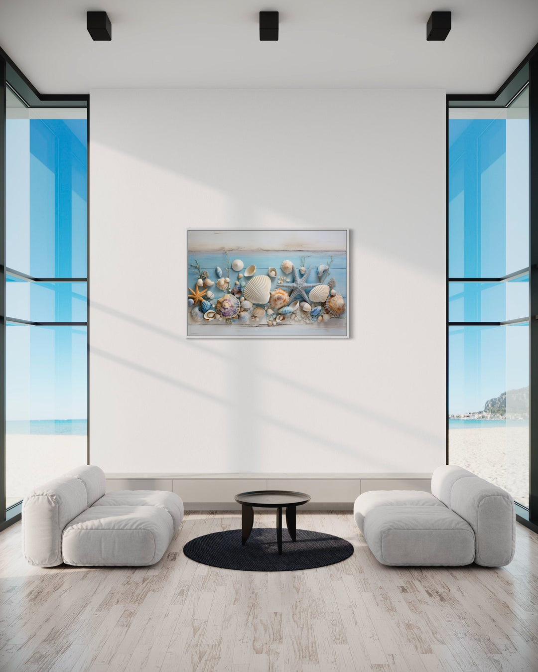 Seashells Painting On Blue Wood Coastal Wall Art For Beach House