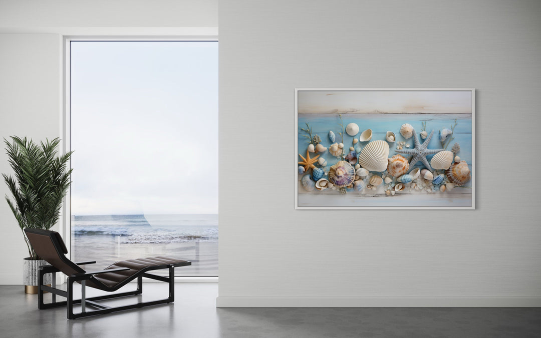 Seashells Painting On Blue Wood Coastal Wall Art For Beach House