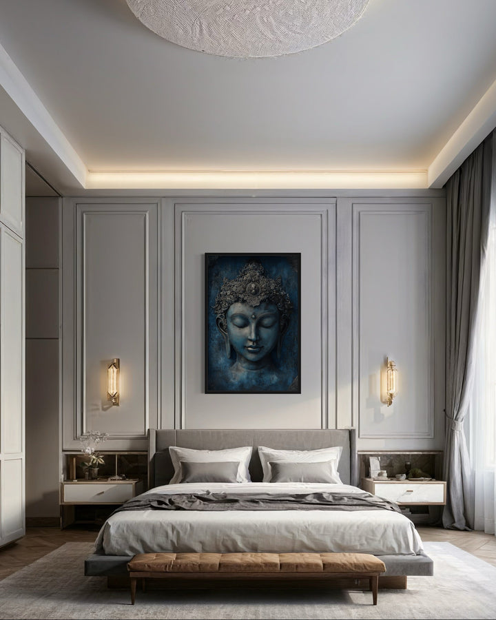 Serene Blue Buddha Painting Framed Canvas Wall Art