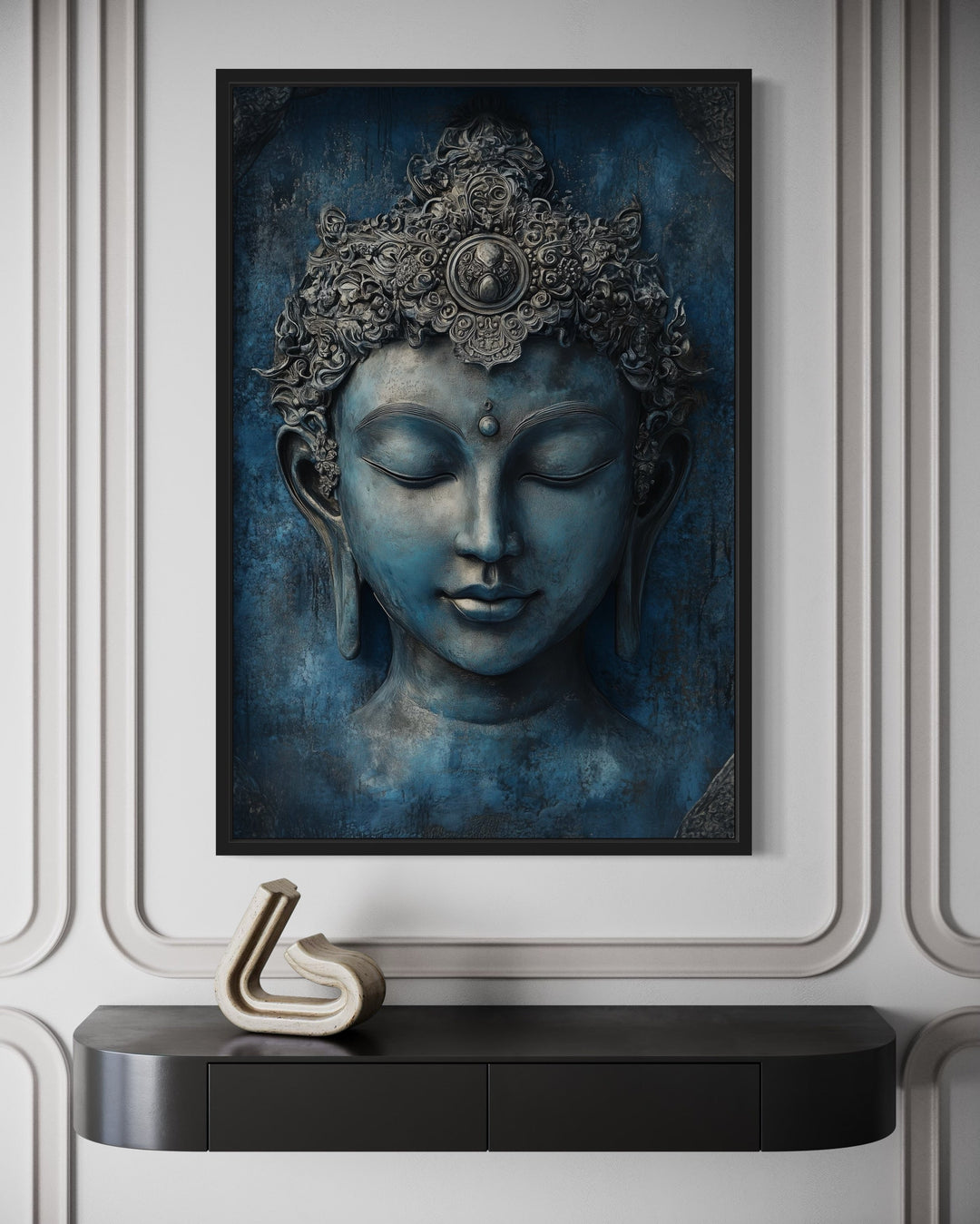 Serene Blue Buddha Painting Framed Canvas Wall Art