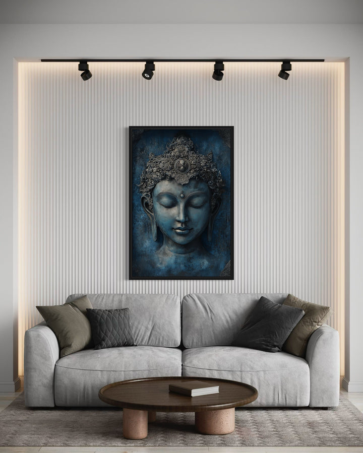 Serene Blue Buddha Painting Framed Canvas Wall Art