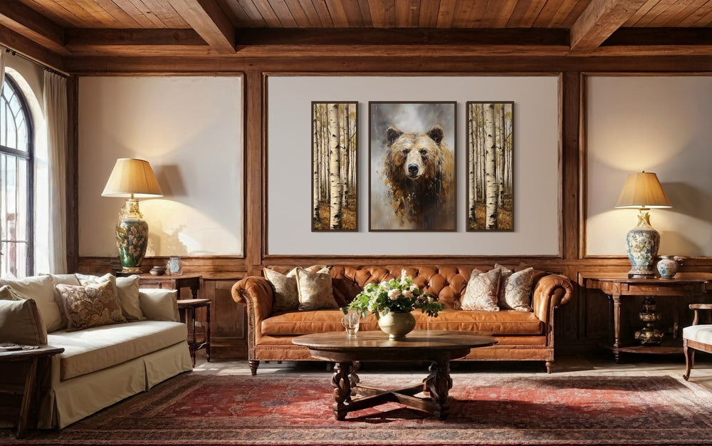 Bear and Trees wall art in rustic acbin