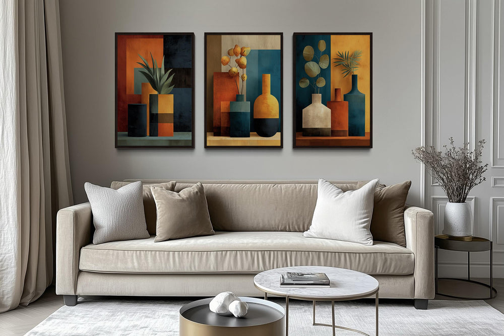 Set Of 3 Geometric Mid Century Modern Living Room Wall Decor