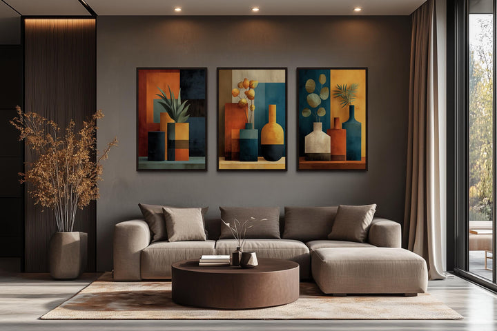 Set Of 3 Geometric Mid Century Modern Living Room Wall Decor
