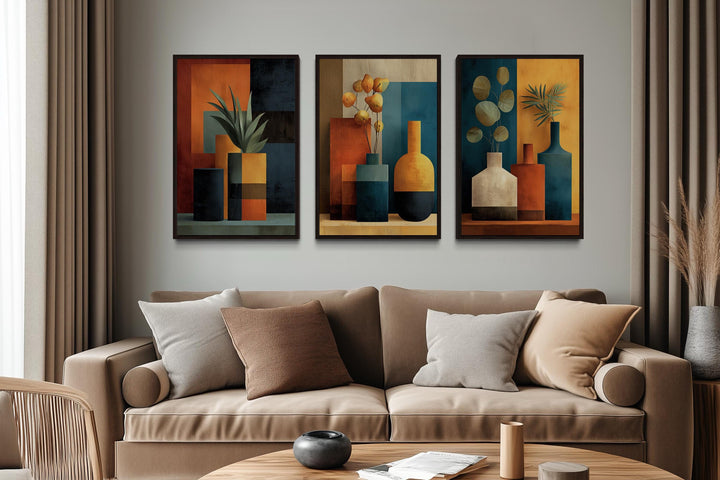 Set Of 3 Geometric Mid Century Modern Living Room Wall Decor