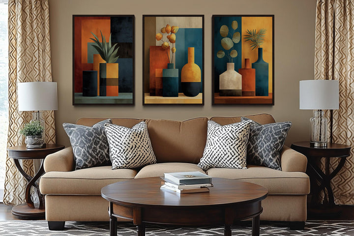 Set Of 3 Geometric Mid Century Modern Living Room Wall Decor