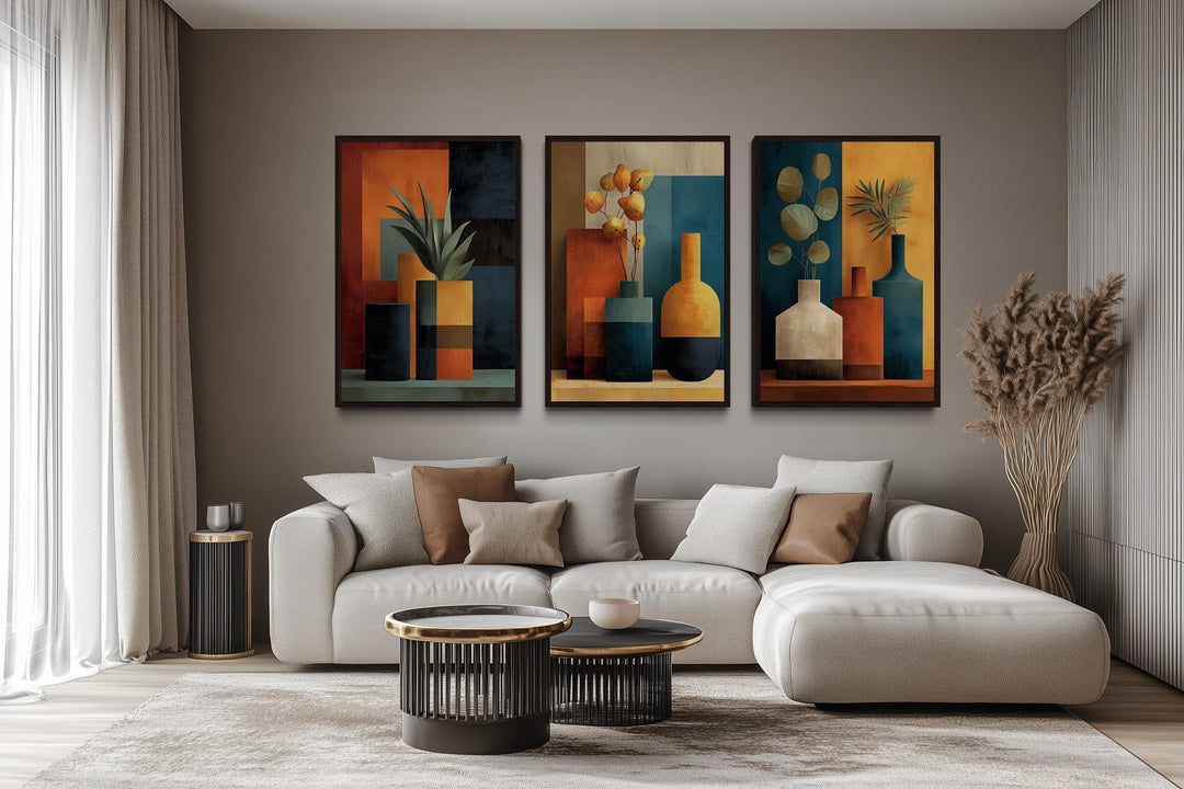 Set Of 3 Geometric Mid Century Modern Living Room Wall Decor