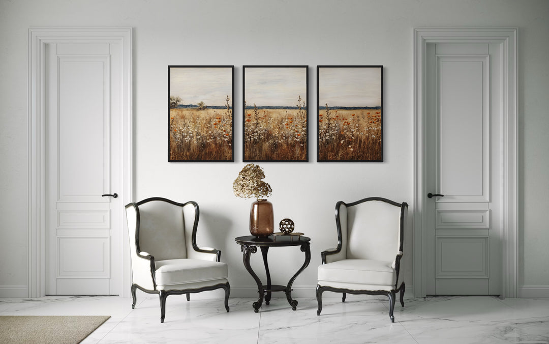 Set Of 3 Rustic Wildflowers Field Farmhouse Framed Wall Art