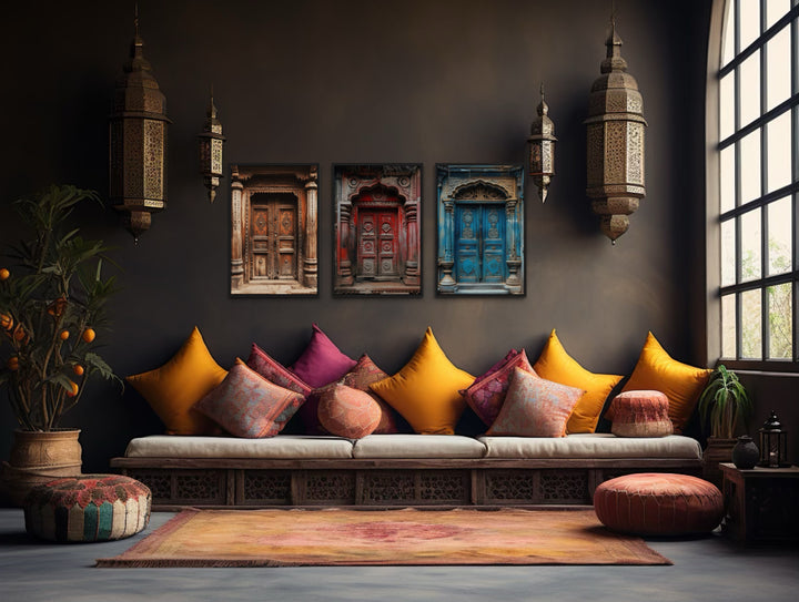 Set Of Three Indian Doors Framed Canvas Wall Art For Living Room