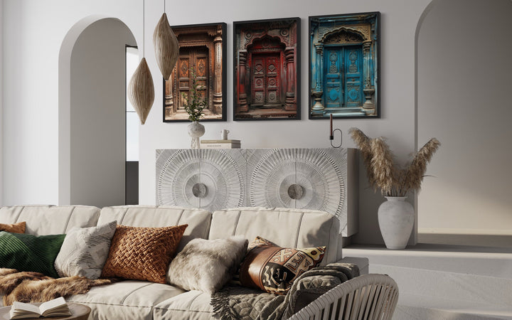 Set Of Three Indian Doors Framed Canvas Wall Art For Living Room