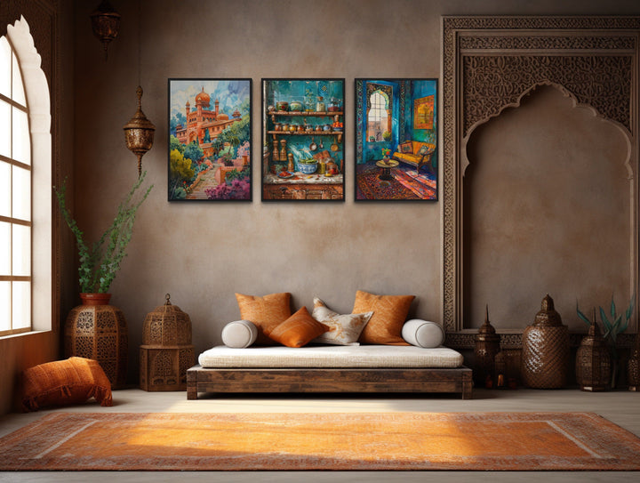 Set Of Three Indian Wall Art, Colorful Kitchen, Room And Temple