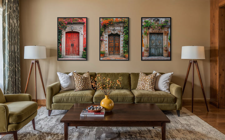 Set Of Three Mexican Doors Framed Canvas Wall Art