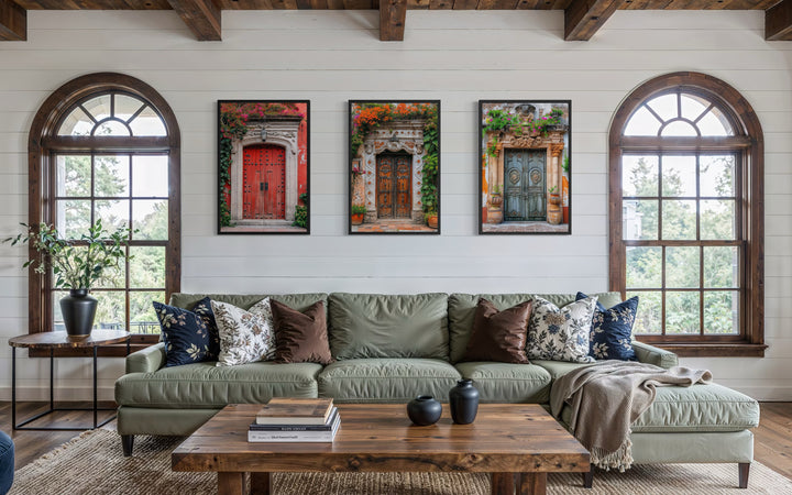 Set Of Three Mexican Doors Framed Canvas Wall Art
