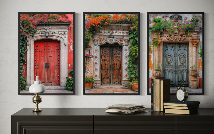 Set Of Three Mexican Doors Framed Canvas Wall Art