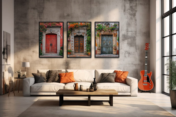Set Of Three Mexican Doors Framed Canvas Wall Art