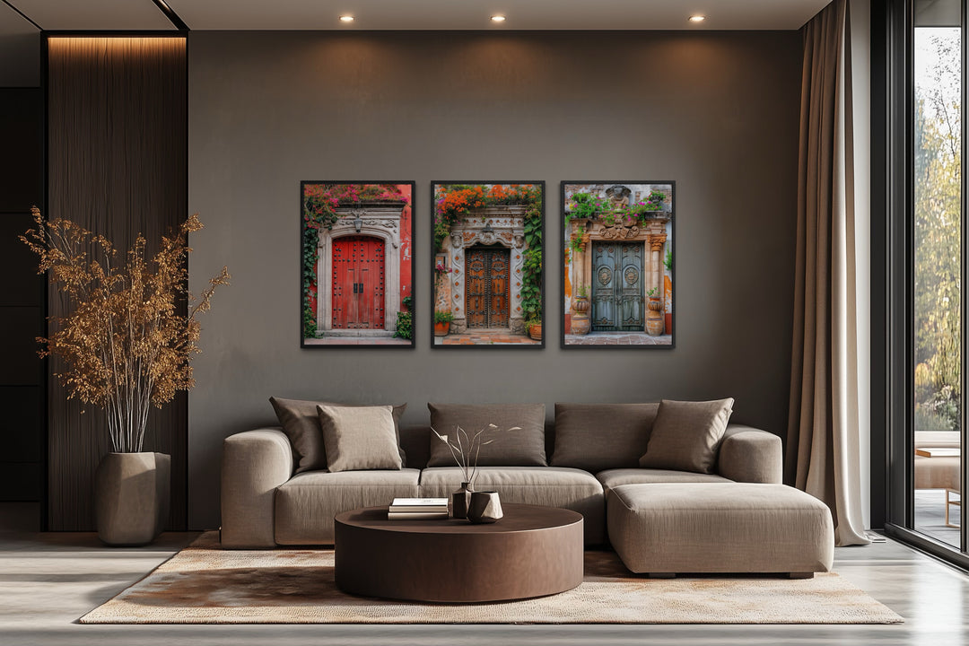 Set Of Three Mexican Doors Framed Canvas Wall Art