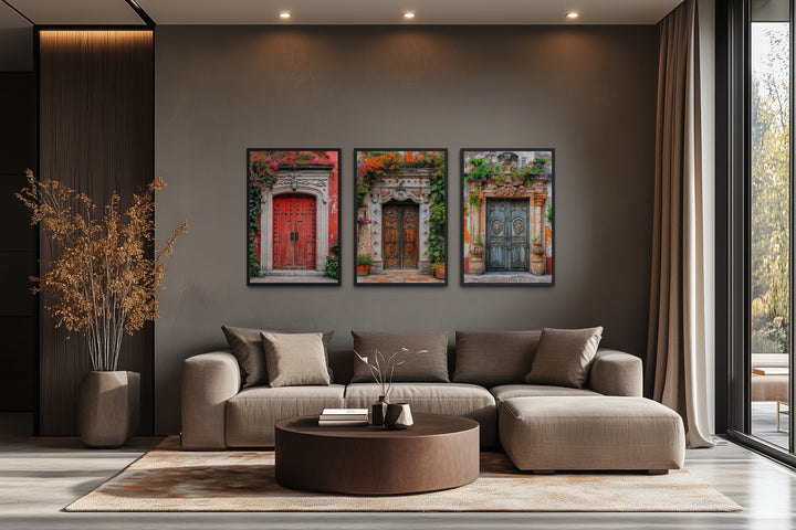 Set Of Three Mexican Doors Framed Canvas Wall Art