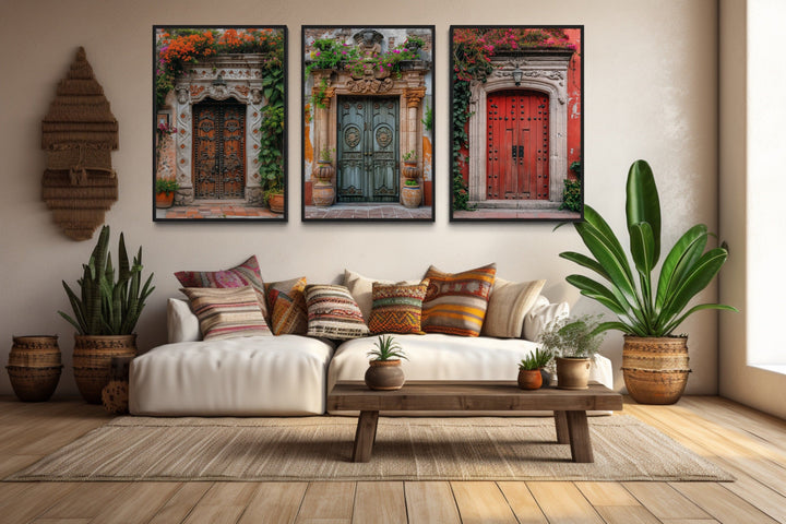 Set Of Three Mexican Doors Framed Canvas Wall Art