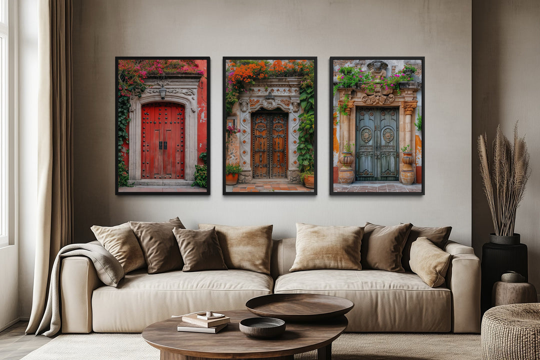 Set Of Three Mexican Doors Framed Canvas Wall Art