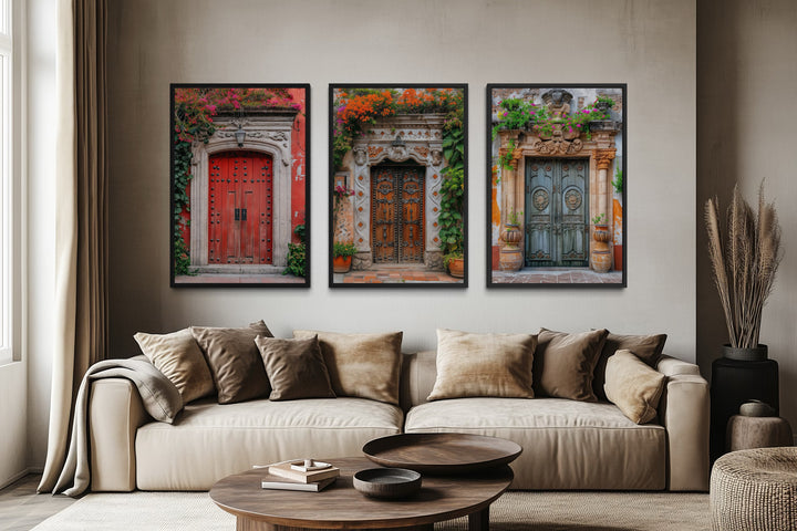 Set Of Three Mexican Doors Framed Canvas Wall Art