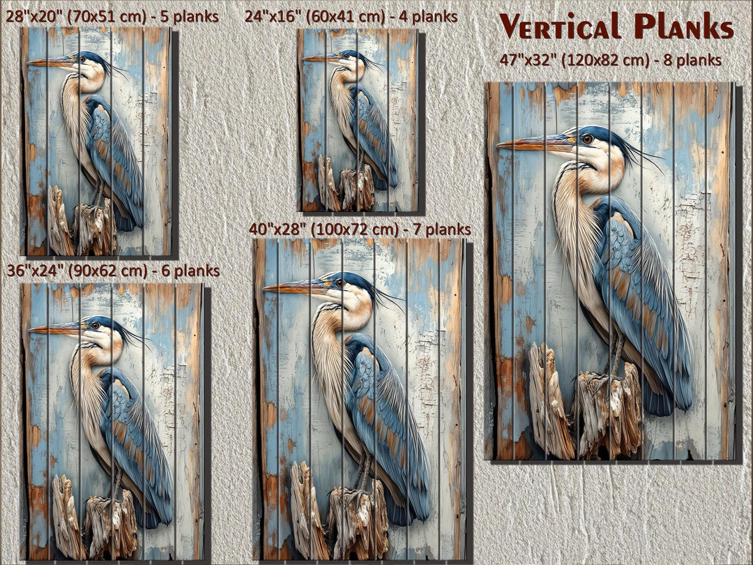Set of 2 Blue Herons Distressed Wood Wall Art