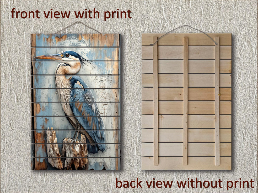 Set of 2 Blue Herons Distressed Wood Wall Art