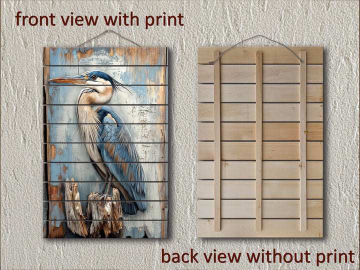 Set of 2 Blue Herons Distressed Wood Wall Art