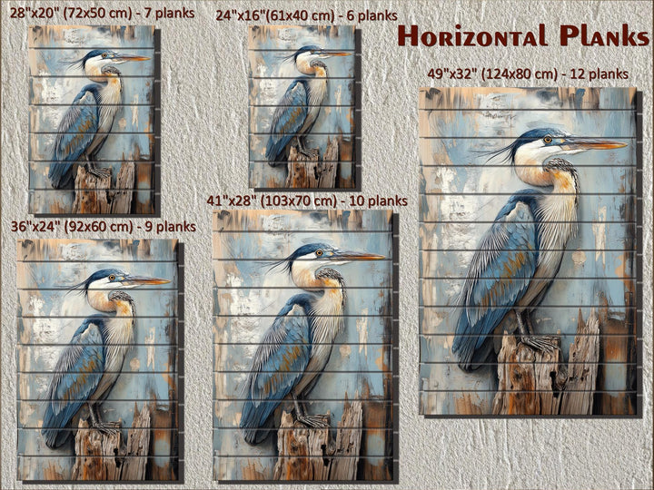 Set of 2 Blue Herons Distressed Wood Wall Art