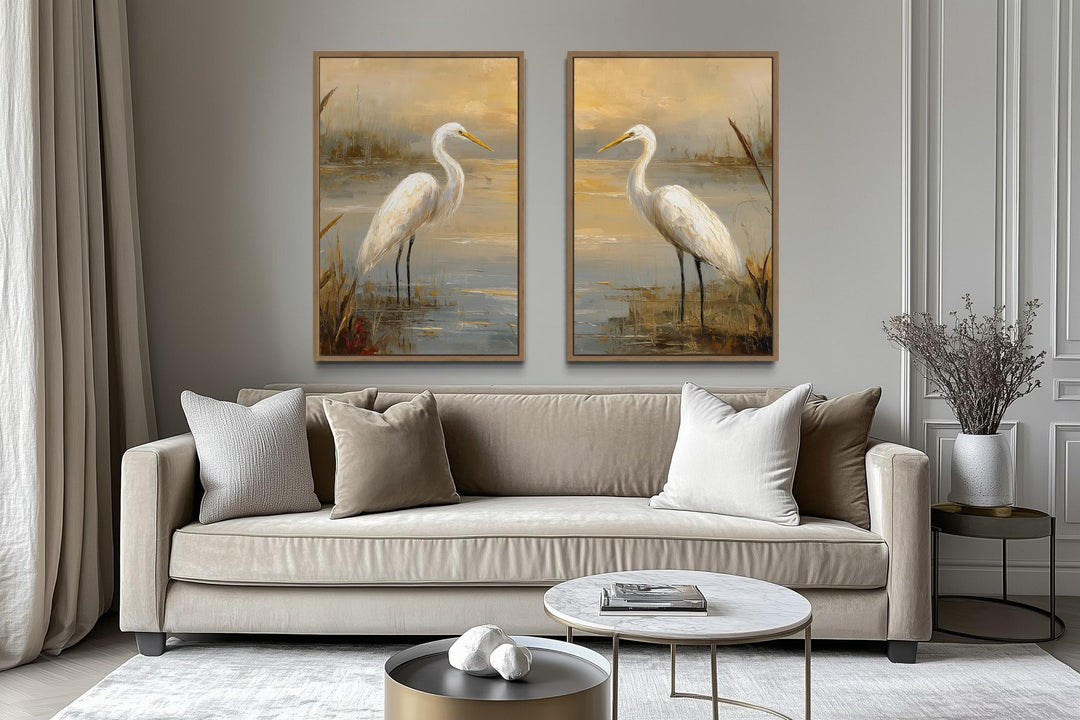 Set of 2 Egrets In The March Framed Canvas Wall Art