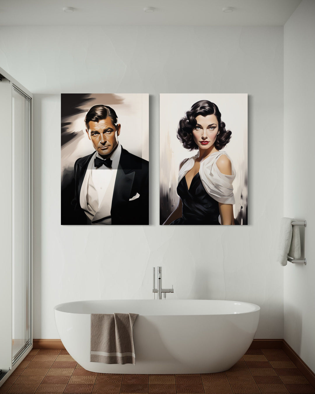 Set of 2 Male and Female Classy Bathroom Framed Canvas Wall Art