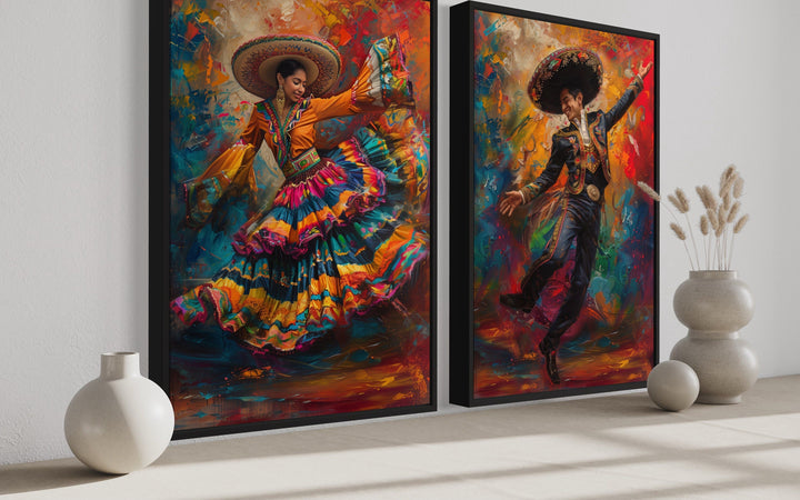 Set of 2 Mexican Man And Woman Dancing Traditional Mexican Wall Art