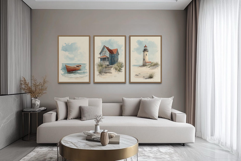 Set of 3 Beach House Wall Art Prints