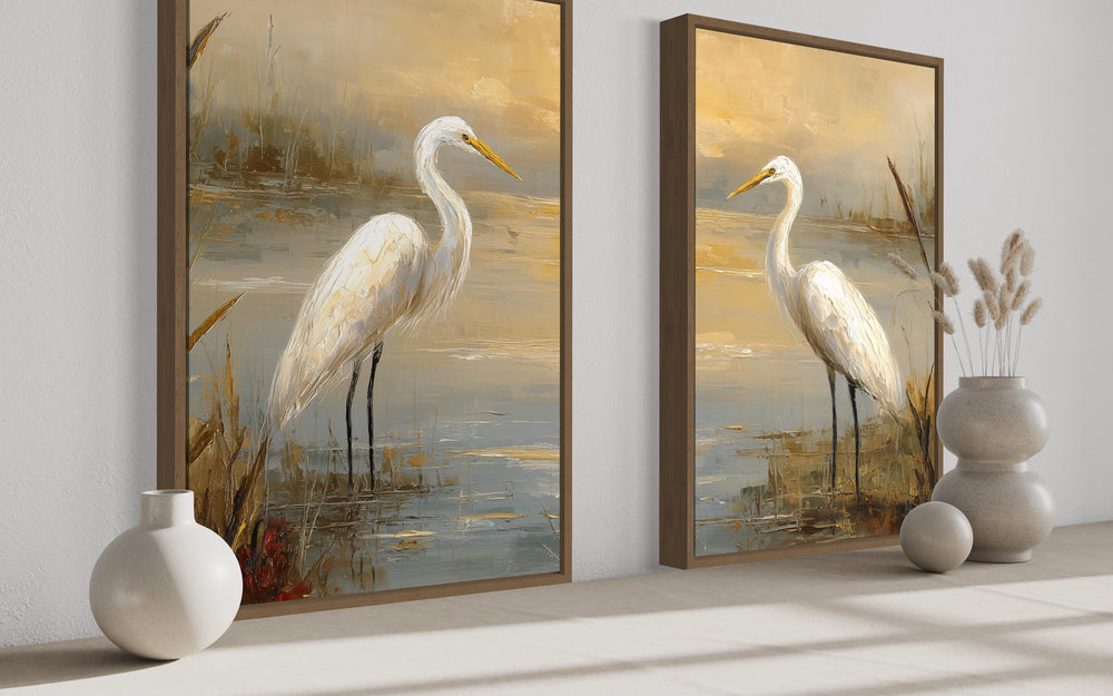 Set of 3 Egrets In The March Framed Canvas Wall Art