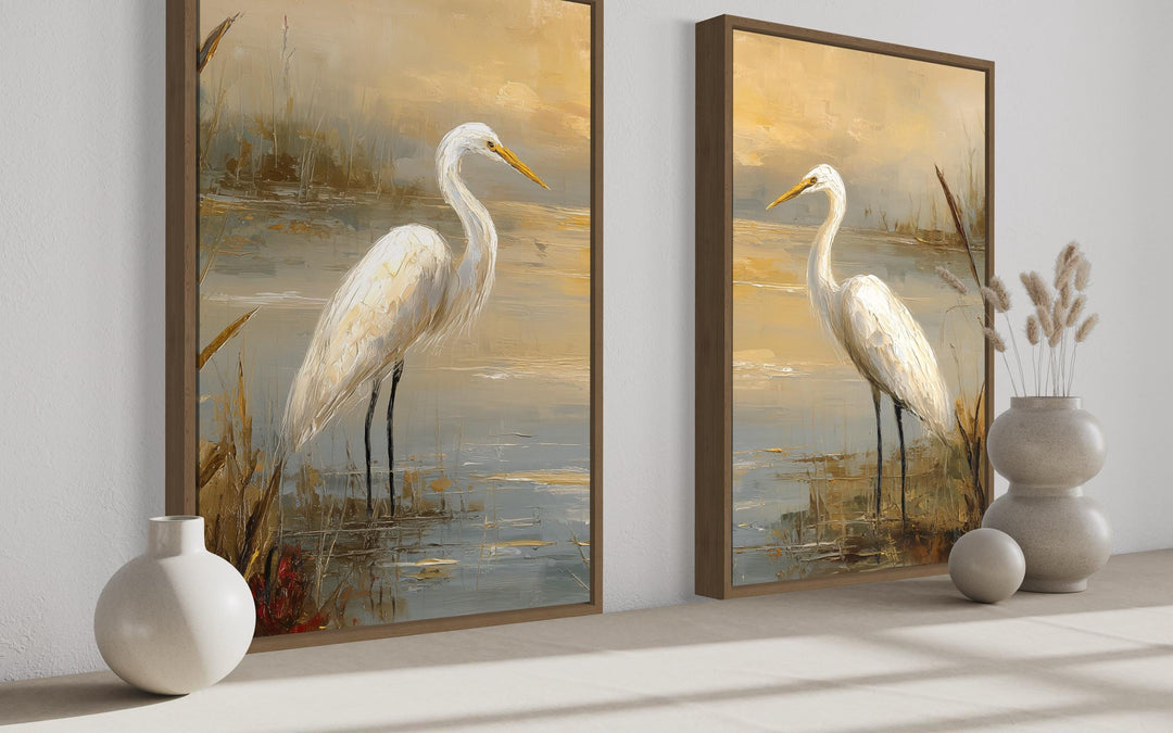 Set of 3 Egrets In The March Framed Canvas Wall Art