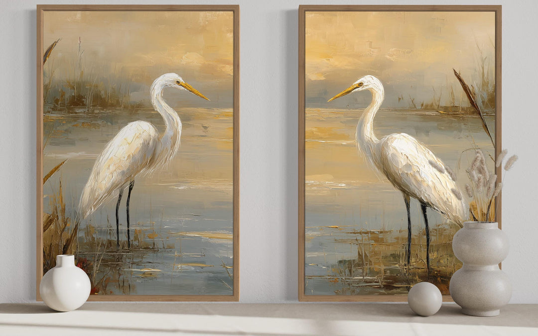 Set of 3 Egrets In The March Framed Canvas Wall Art