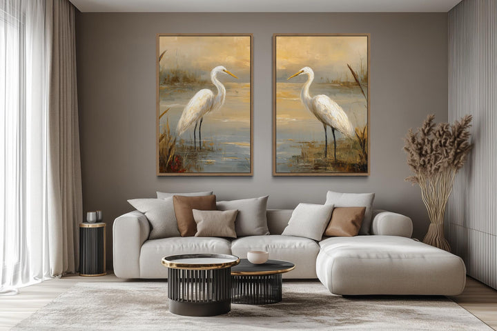 Set of 3 Egrets In The March Framed Canvas Wall Art