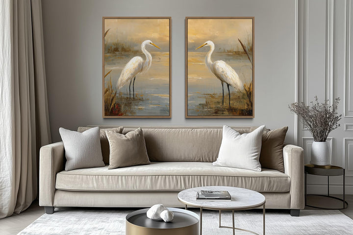 Set of 3 Egrets In The March Framed Canvas Wall Art