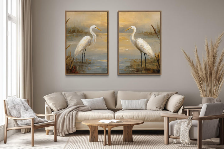 Set of 3 Egrets In The March Framed Canvas Wall Art